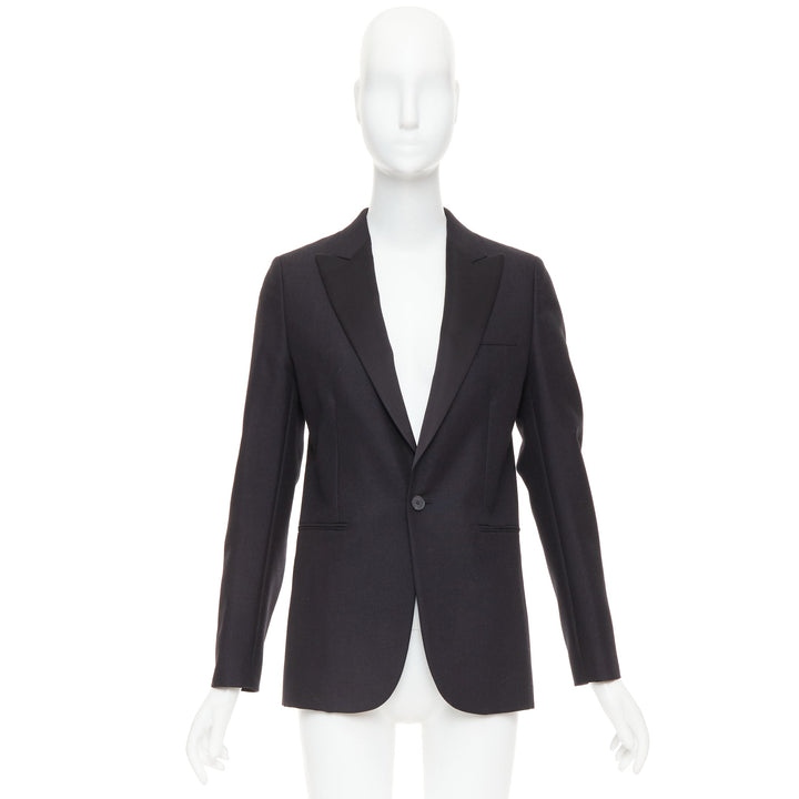 CHRISTIAN DIOR black wool mohair boxy peak collar tux jacket FR36