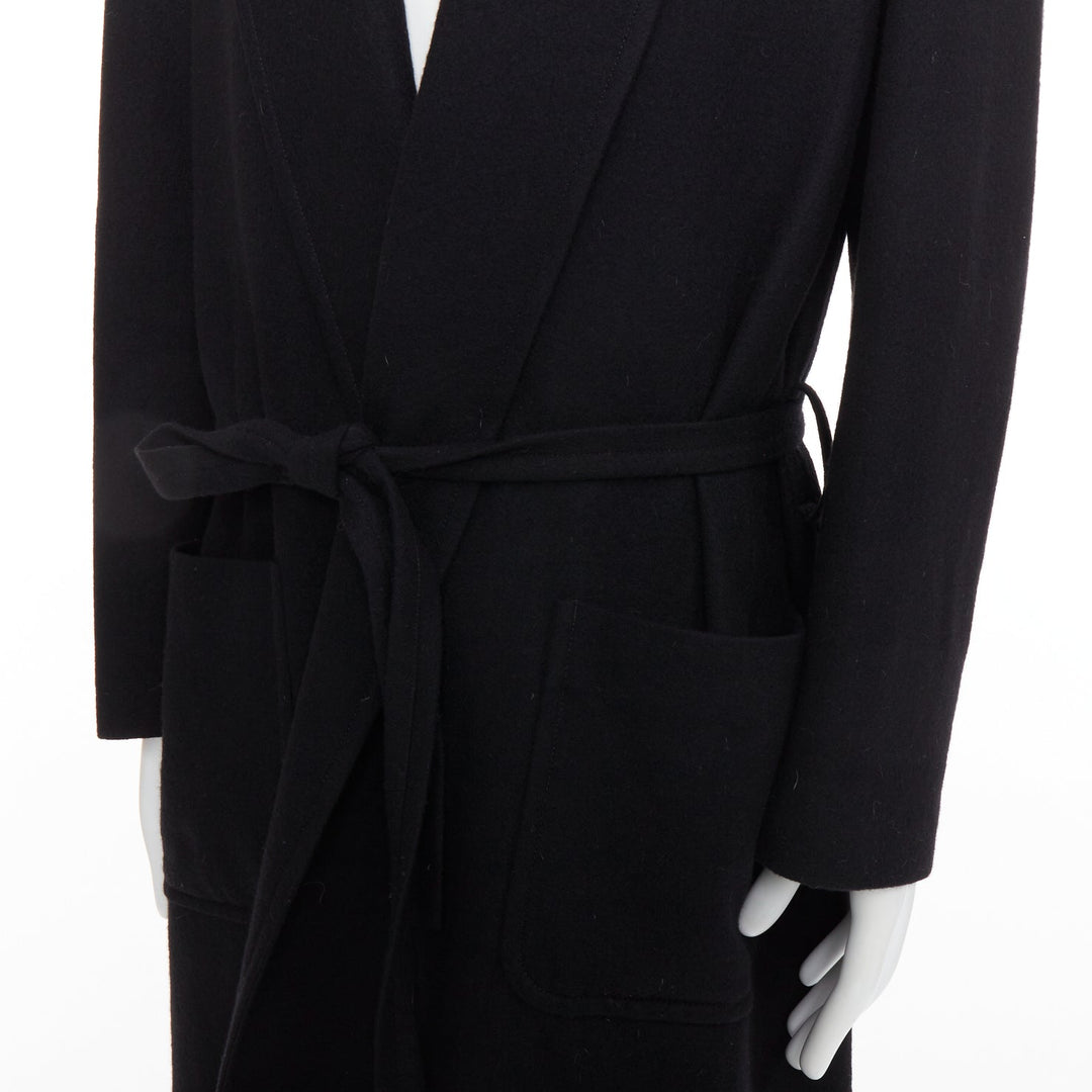 YOHJI YAMAMOTO HOMME black wool felt belted pockets lined robe coat JP2 M