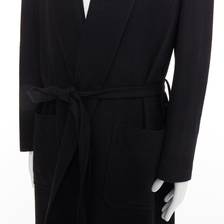 YOHJI YAMAMOTO HOMME black wool felt belted pockets lined robe coat JP2 M