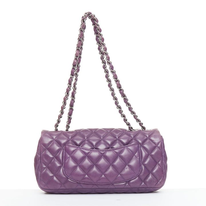 CHANEL 2008 Vintage Double Flap eggplant purple quilted lambskin bag