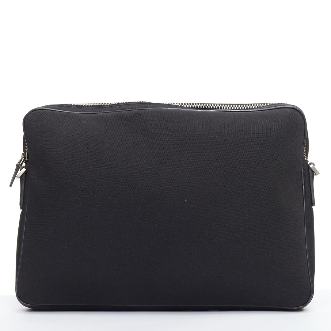 GUCCI VINTAGE black nylon leather trim crossbody messenger laptop bag