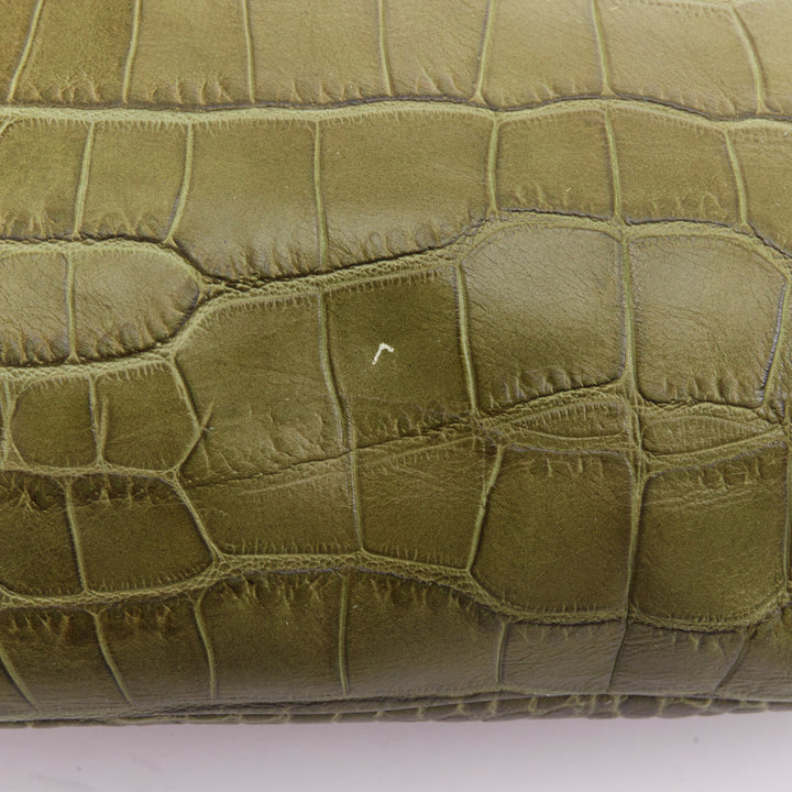 MARNI olive green croc embossed leather front zip pocket satchel bag