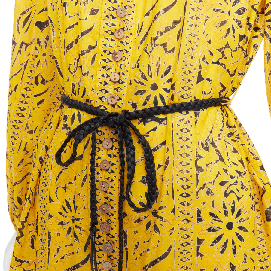 ZIMMERMANN Lulu yellow cotton ethnic print belted tiered mini dress US2 XXS