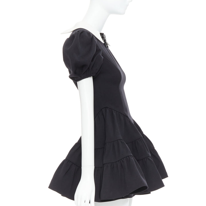 SHUSHU TONG Tiered Volume black wool blend puff sleeve kawaii dress XS