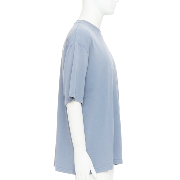 BALENCIAGA 2020 100% wool washed blue logo print crew neck oversized tshirt M