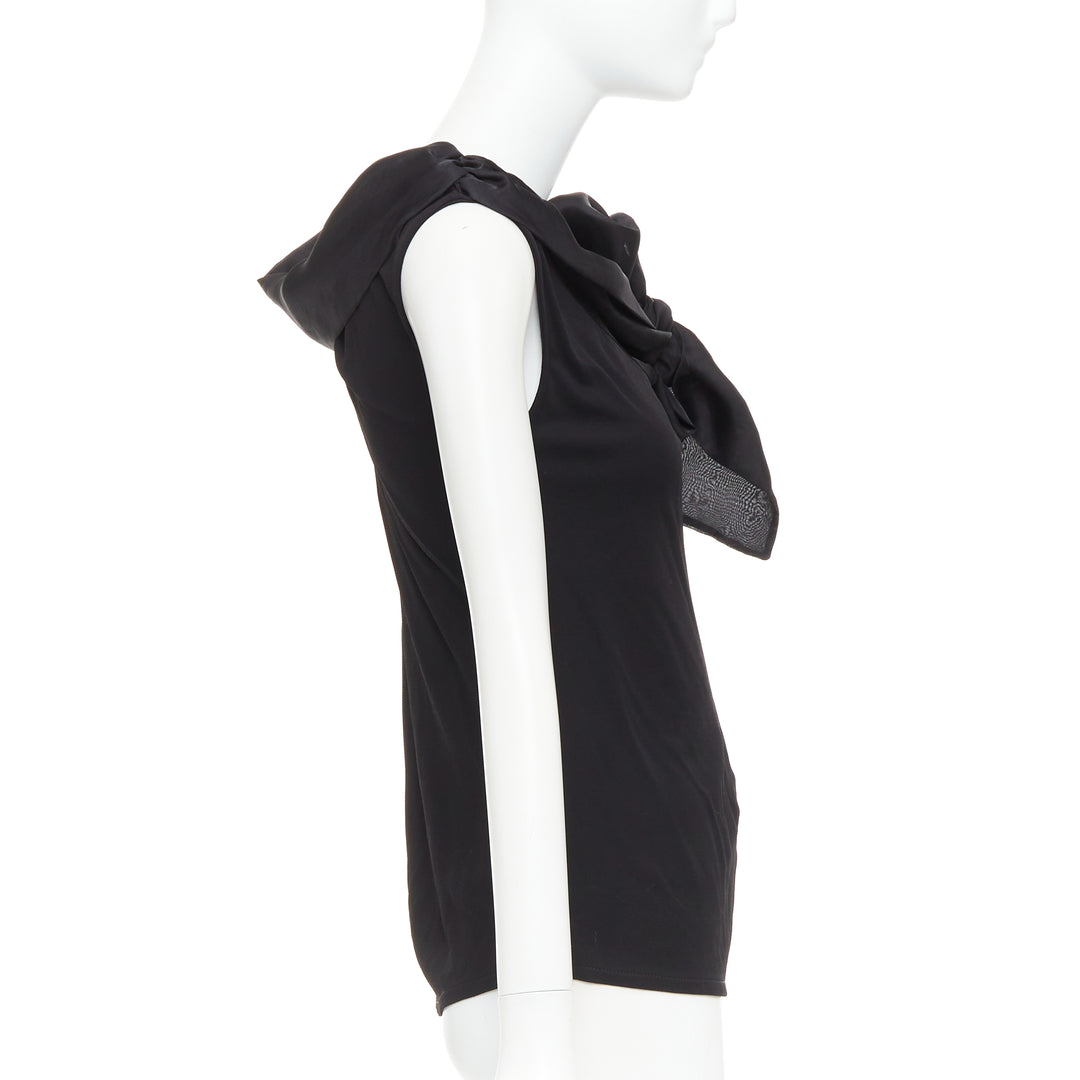 CAROLINA HERRERA black viscose silk bow asymmetric vest top S