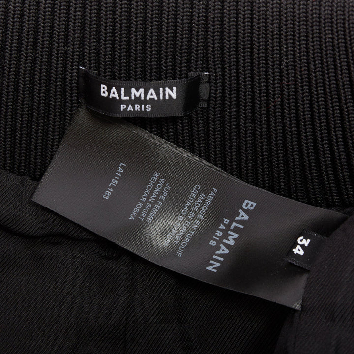 rare BALMAIN black lambskin leather gold B logo button bomber mini skirt FR34 XS