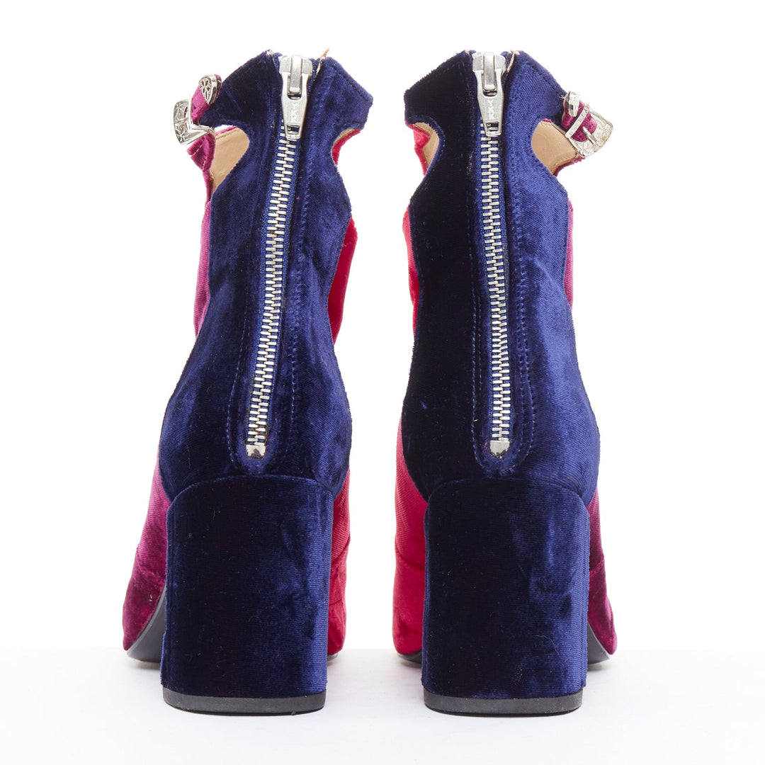 TOGA ARCHIVES Pulla tricolor velvet square toe ankle booties EU39