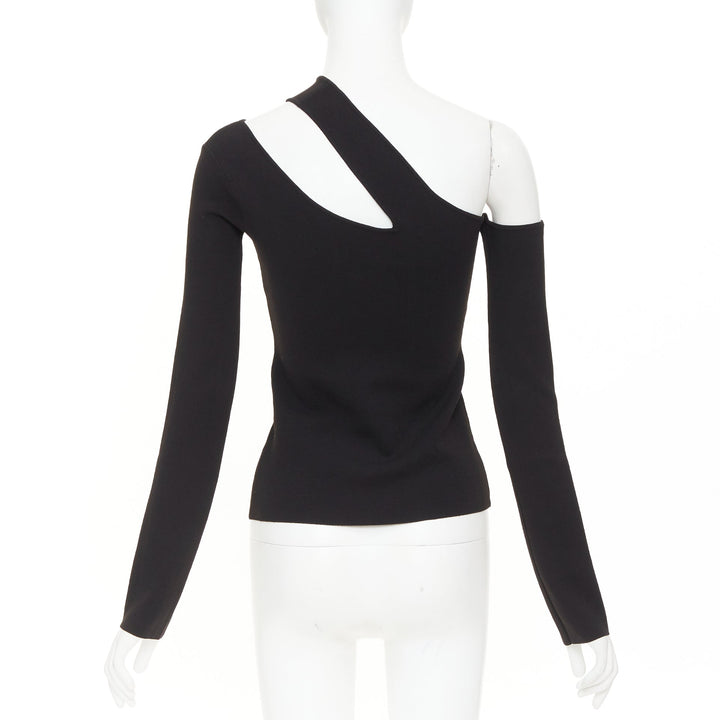 NANUSHKA 2021 Olivia black asymmetric cut out shoulder long sleeves top XS