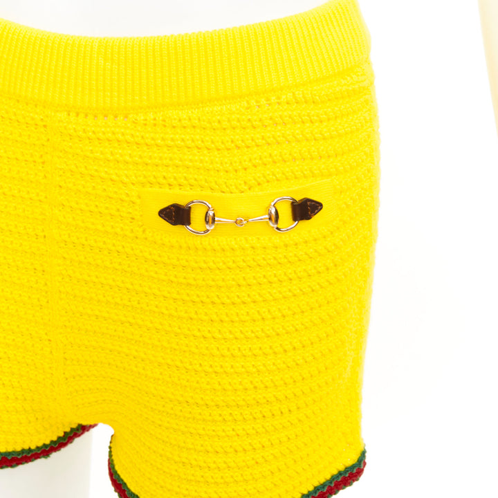 GUCCI 2024 Sabato yellow red green web horsebit cotton crochet knit shorts S