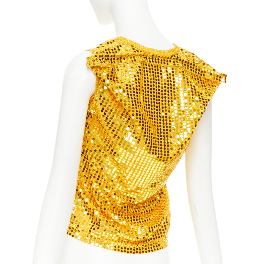 COMME DES GARCONS yellow gold round sequinned deconstructed 3D cut cropped vest