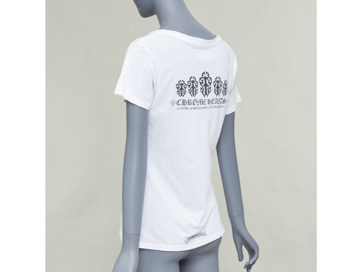 CHROME HEARTS white cotton black logo print U-neck tshirt L