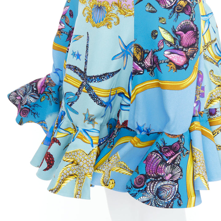 rare VERSACE 2021 Runway Tresor de la Mer blue starfish flutter skirt IT40 S