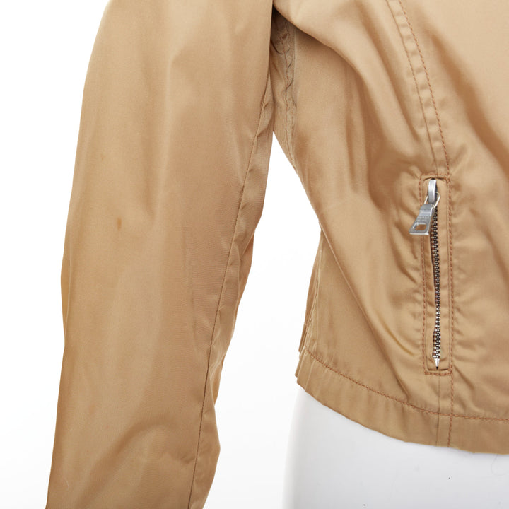 PRADA Vintage 2000's tan lambskin trim nylon moto jacket L