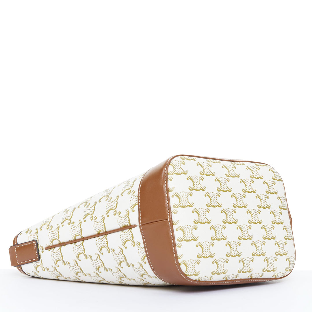 CELINE 2021 Small Bucket Bag Triomphe Canvas white calfskin leather bag