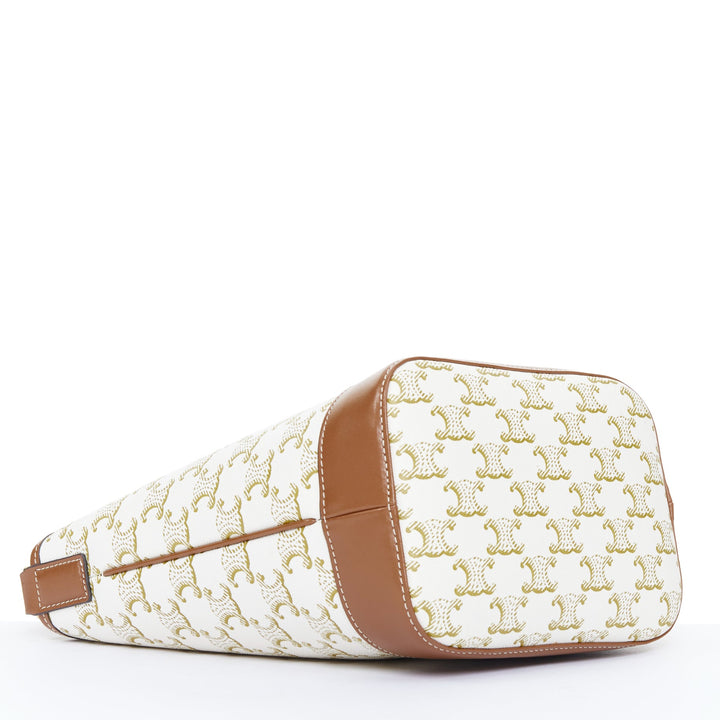 CELINE 2021 Small Bucket Bag Triomphe Canvas white calfskin leather bag