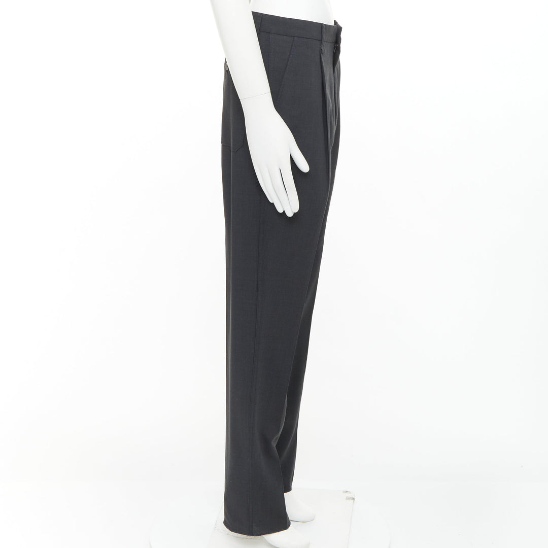 LANVIN grey viscose virgin wool pleated front drop crotch trousers FR44 XS