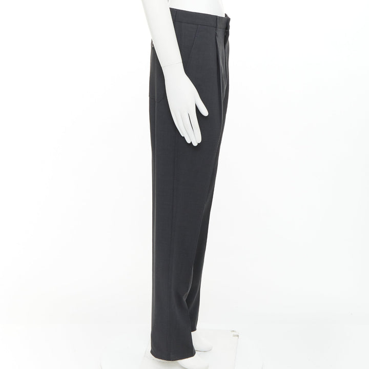 LANVIN grey viscose virgin wool pleated front drop crotch trousers FR44 XS