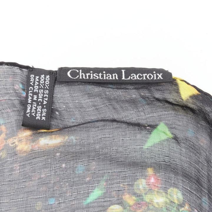 CHRISTIAN LACROIX 100% silk black futuristic galactic jewel space print scarf