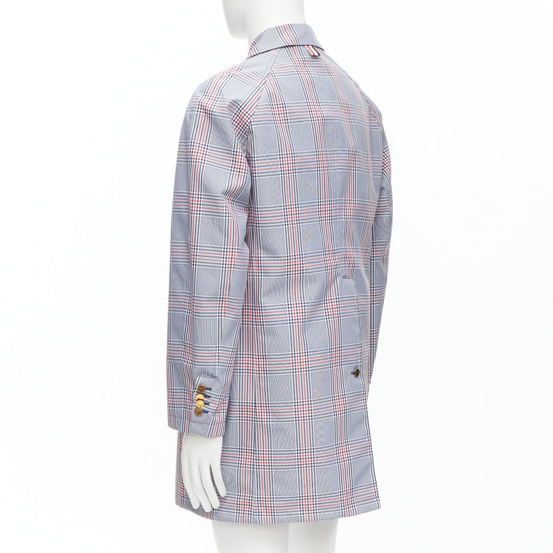THOM BROWNE Reversible navy blue  classic check gold buttons overcoat JP2 M