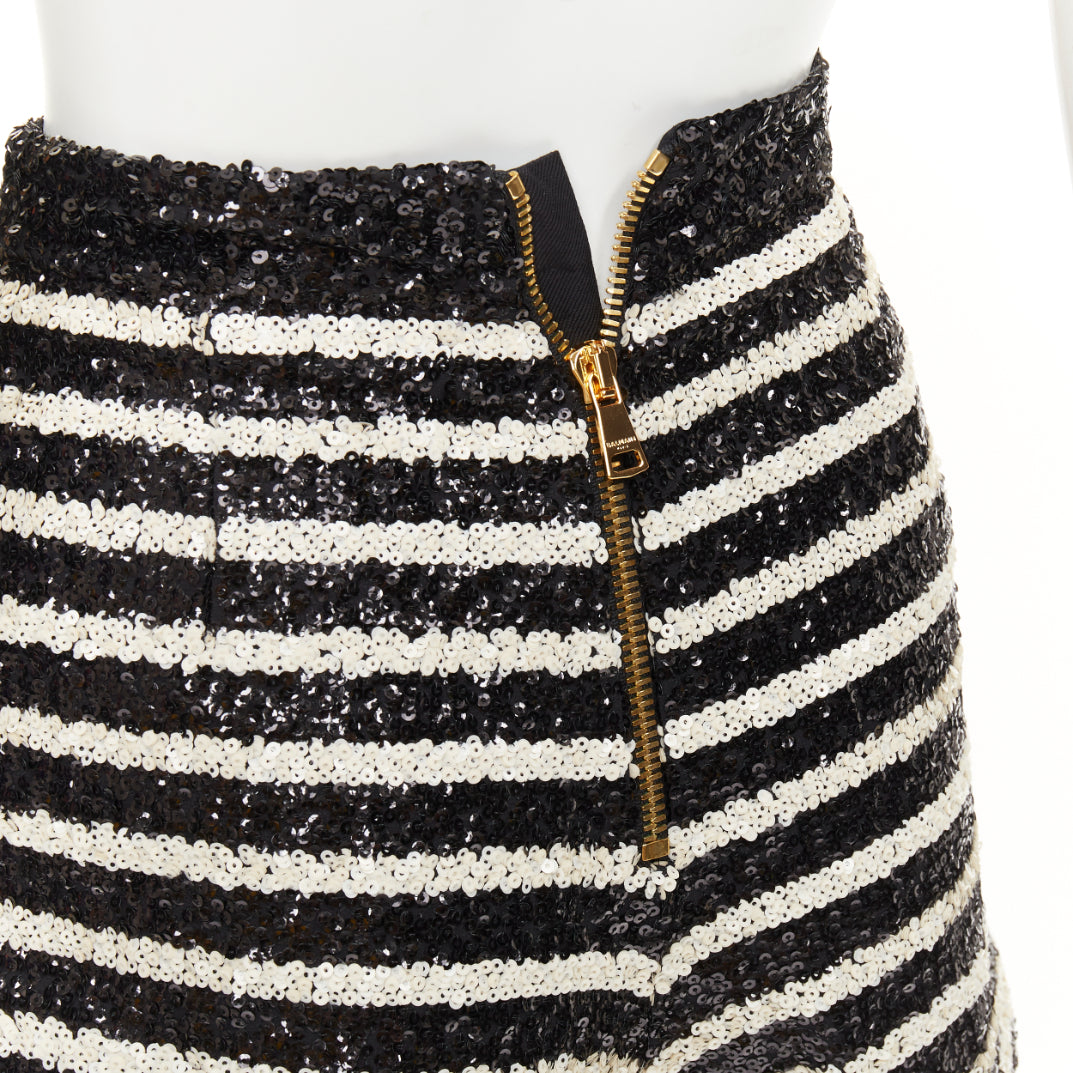 BALMAIN 2024 stripe sequin gold lion button high waist hot shorts FR34 XS
