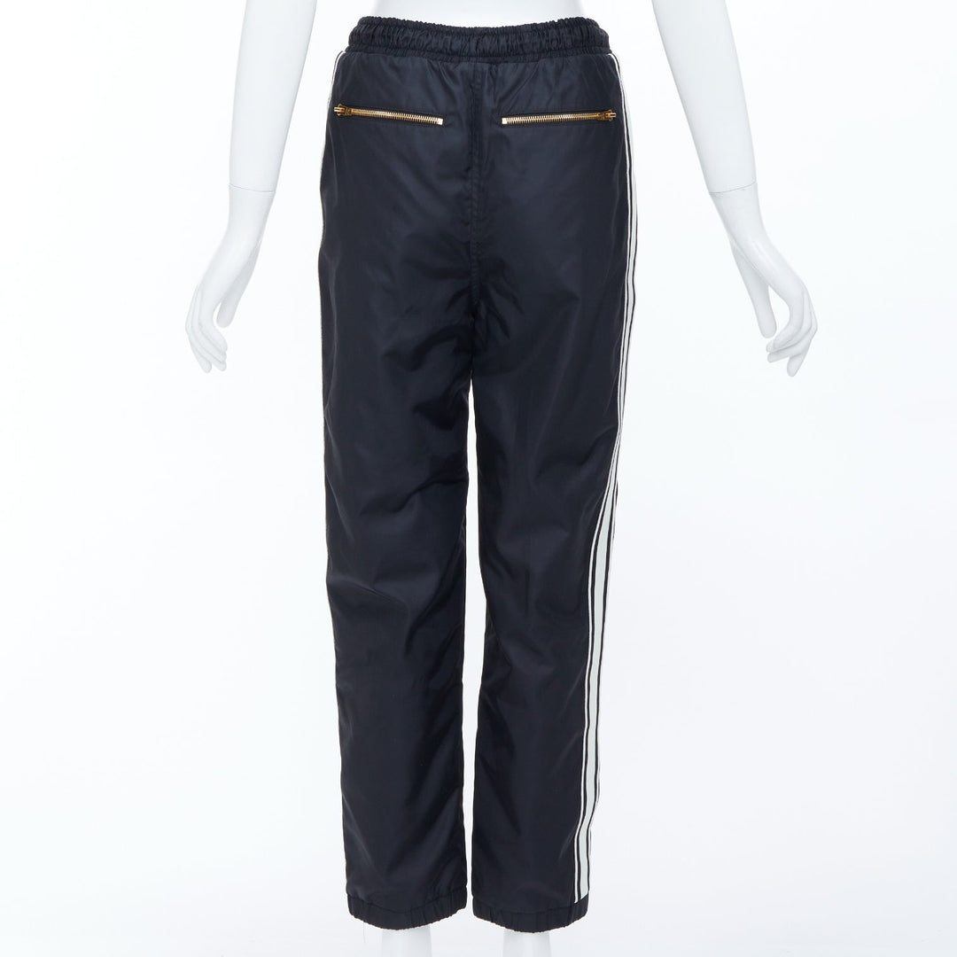 CELINE black nylon side stripe embroidered logo drawstring track pants FR36 S