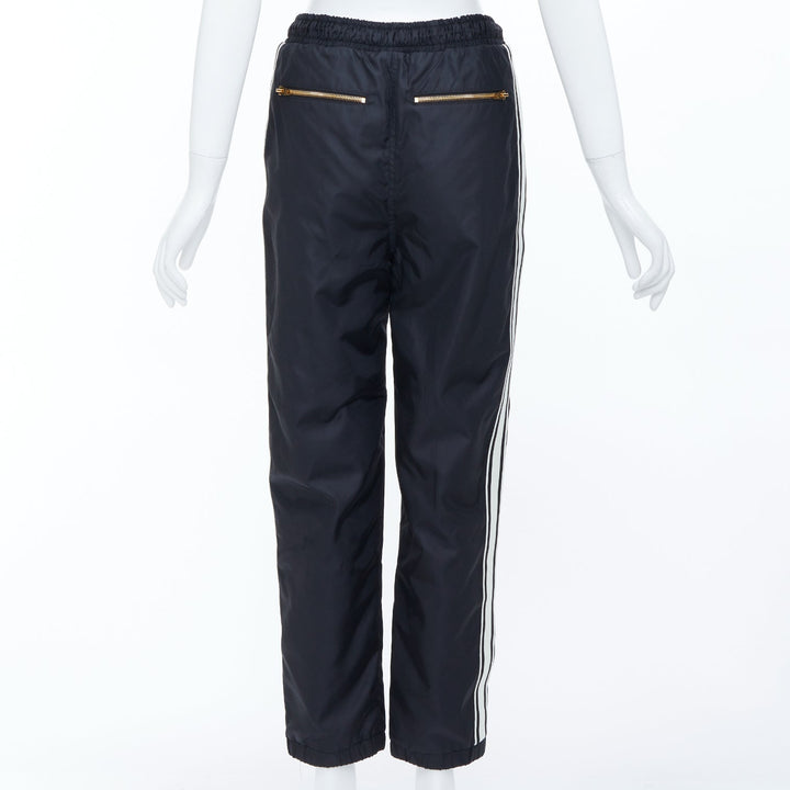 CELINE black nylon side stripe embroidered logo drawstring track pants FR36 S