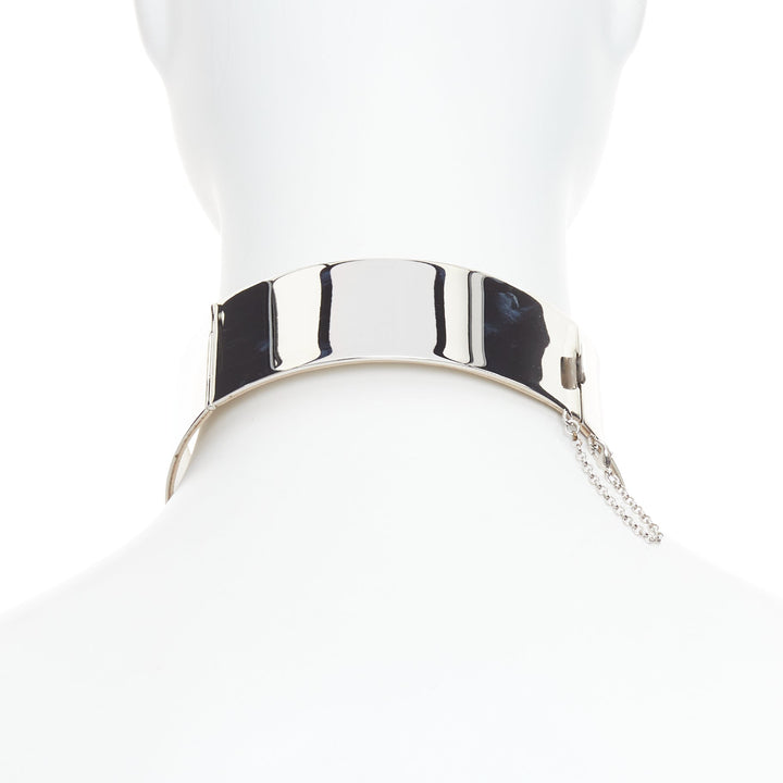 rare OLD CELINE 2011 Phoebe Philo silver metal leather minimal choker necklace