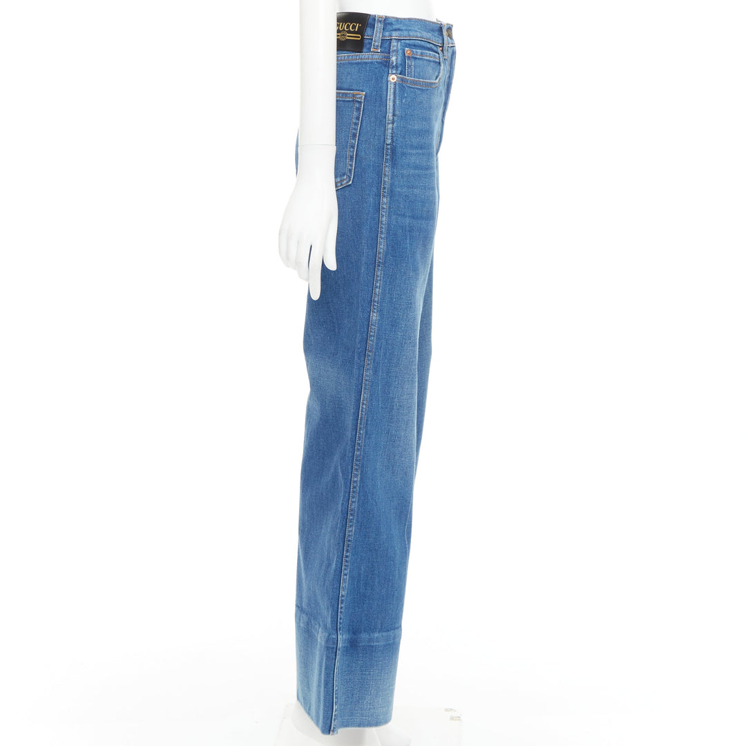 GUCCI Alessandro Michele 2021 red logo blue denim flared jeans 25"