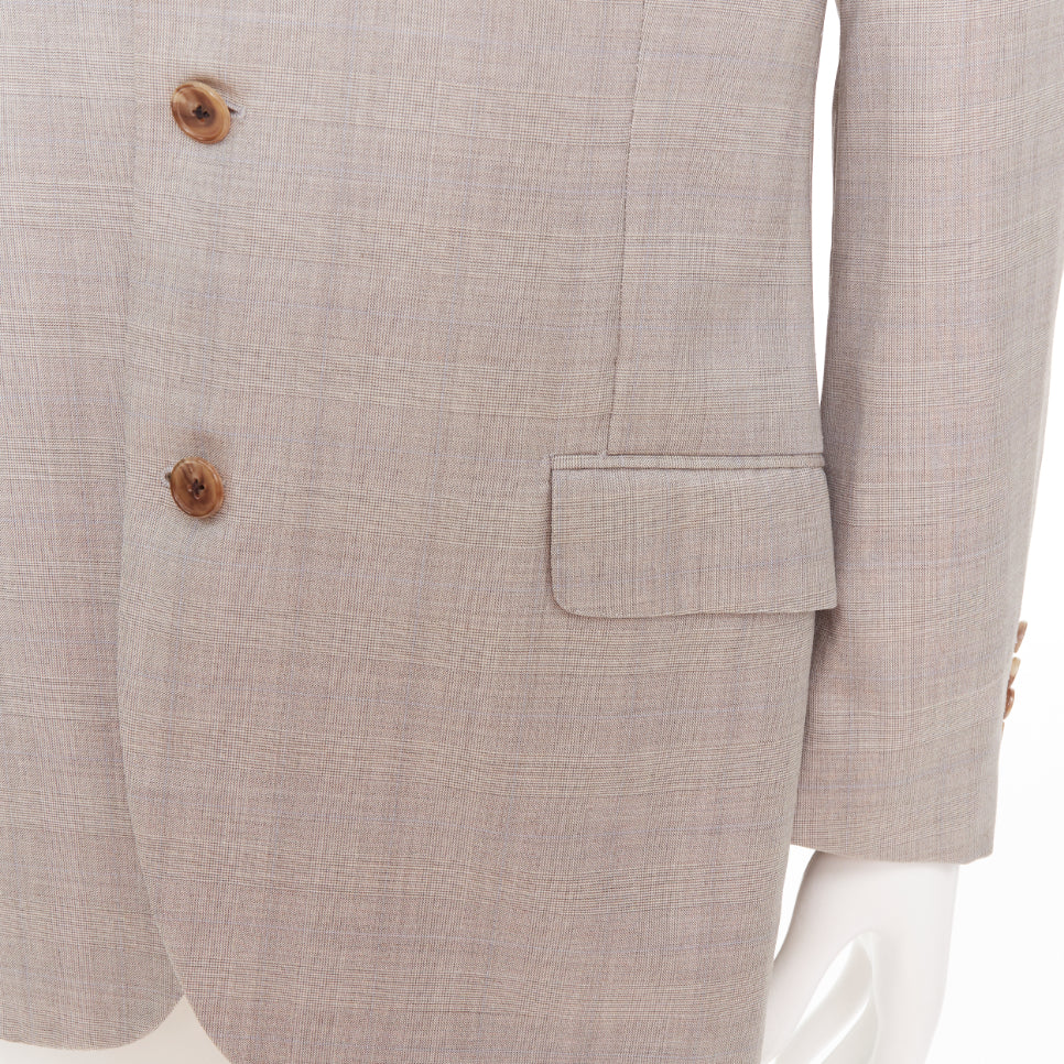HERMES light grey 100% wool checked full canvas flap pockets blazer EU50 L