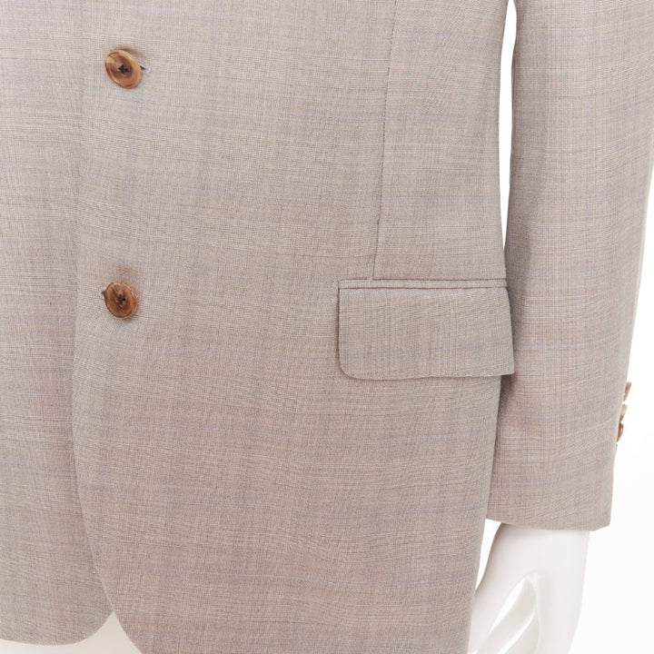 HERMES light grey 100% wool checked full canvas flap pockets blazer EU50 L