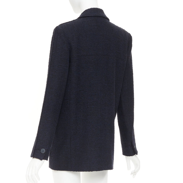CHANEL navy cotton tweed boucle four pocket double breasted jacket FR40 M