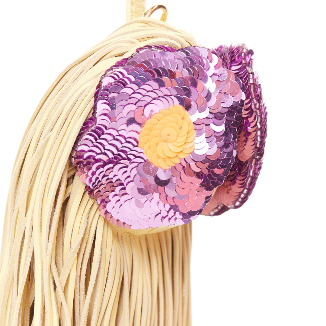 FENDI  2024 Bag Bugs yellow nappa purple sequin eye fringe tassel bag charm