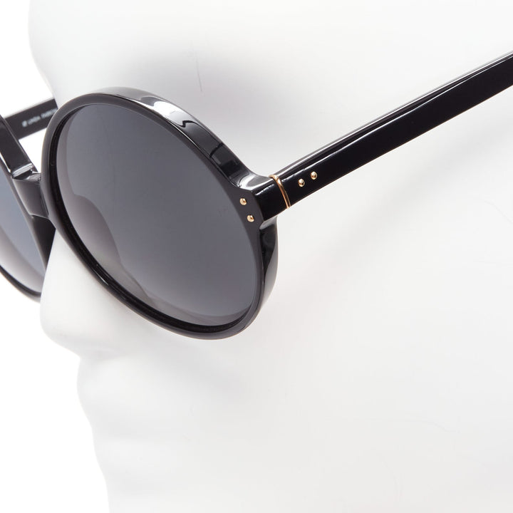 LINDA FARROW LFL671 Cat No.3 black round oversized bug eye sunglasses