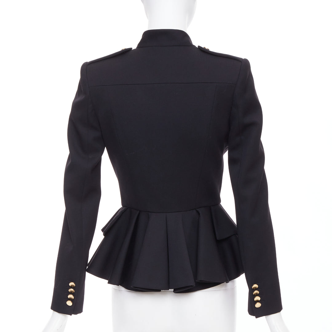 ALEXANDER MCQUEEN 2019 Sarah Burton black wool ruffle peplum blazer IT36 XXS