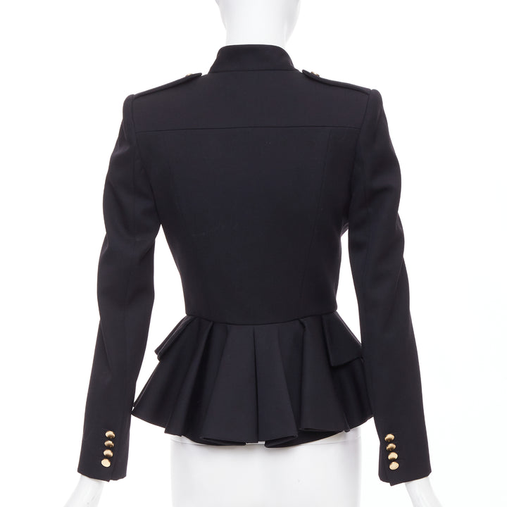 ALEXANDER MCQUEEN 2019 Sarah Burton black wool ruffle peplum blazer IT36 XXS