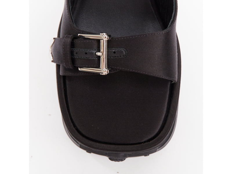 new VERSACE Anthem 120 Black satin silver Medusa buckle platform sandals EU38
