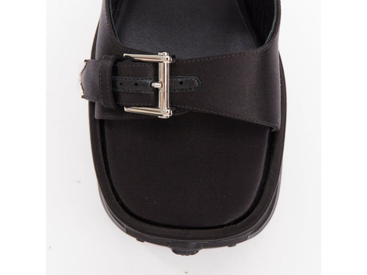 new VERSACE Anthem 120 Black satin silver Medusa buckle platform sandals EU38