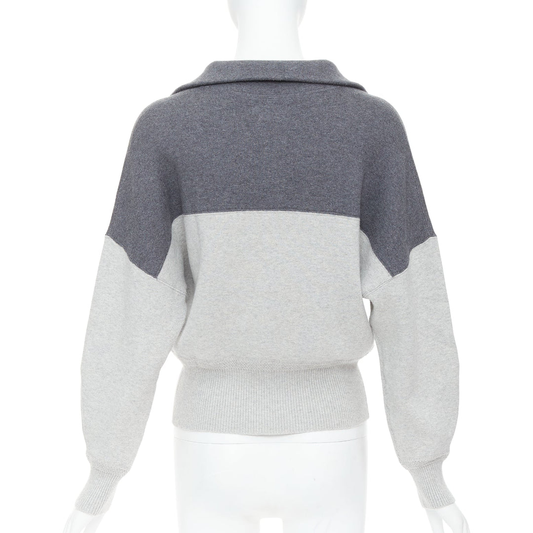 ISABEL MARANT Etoile grey bicolor logo half zip jumper sweater