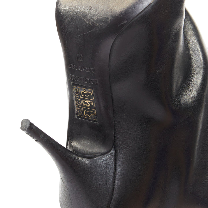 BALENCIAGA 2022 Runway Waders 90mm black leather flared shaft pointy boots EU