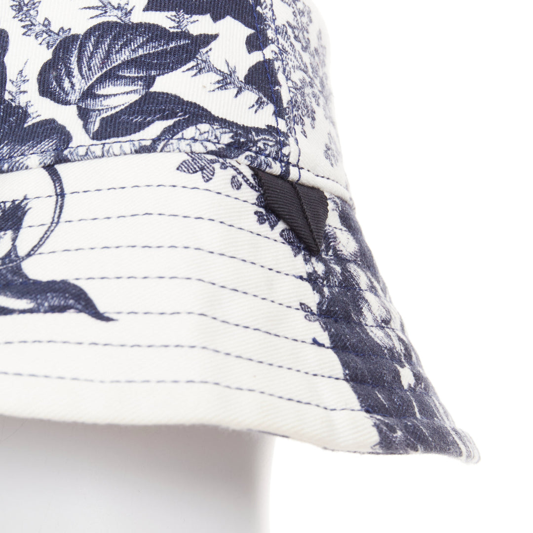 ERDEM Pembridge navy off white cotton floral print chinoiserie bucket hat XS/S