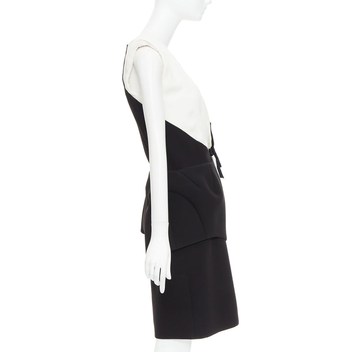 BALENCIAGA 2008 Runway black cream twist bow drape peplum hi-slit dress FR38 M