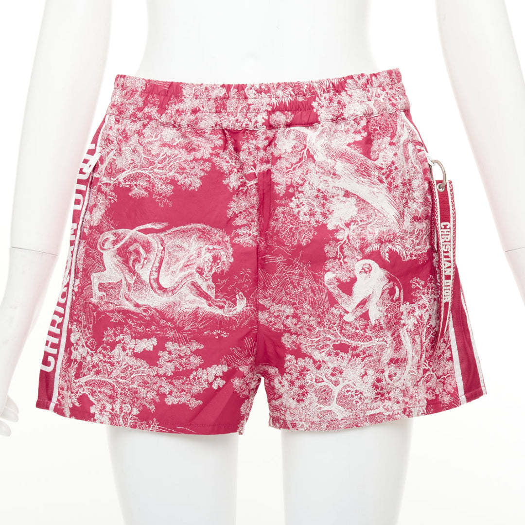 DIOR 2021 Dioriviera fuchsia red Toile de Jouy taffeta shorts FR32 XXS