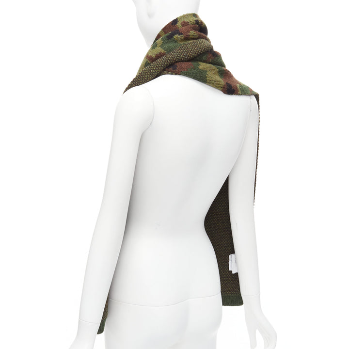 MIU MIU 2019 100% virgin woo green brown camouflage jacquard long scarf