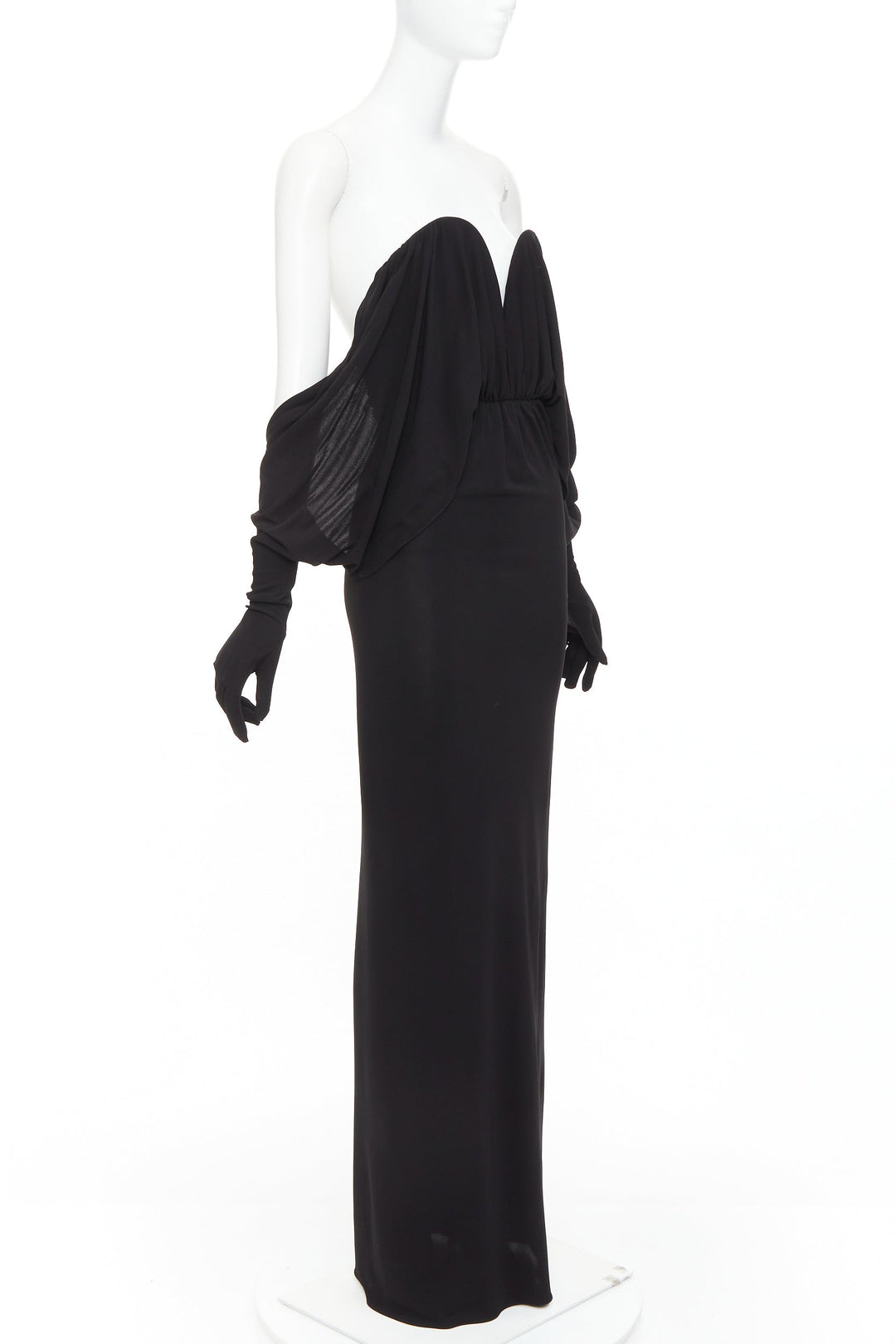 SAINT LAURENT 2023 Runway black sweetheart wired sweetheart gloves gown FR36 S