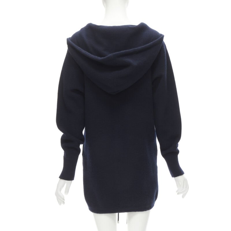 CHANEL 100% cashmere navy silver CC zip up hooded sweater FR34 XS