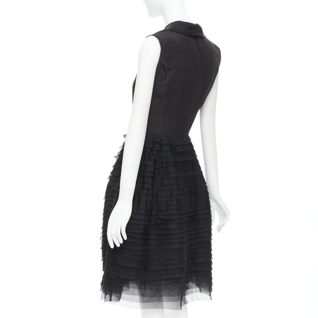 OSCAR DE LA RENTA R14 100% silk black peak collar tiered puff dress US4 S