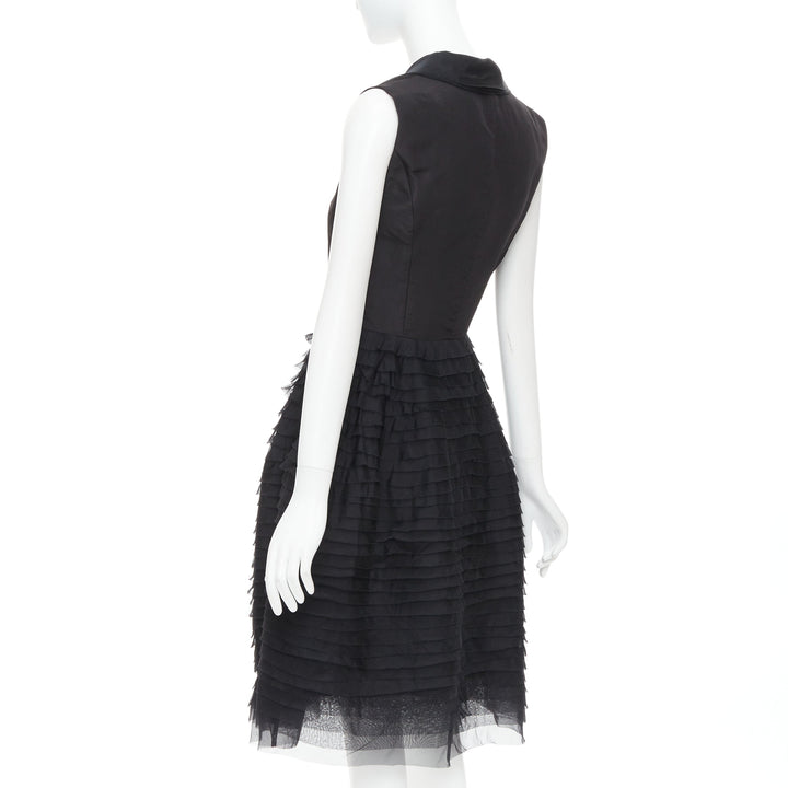 OSCAR DE LA RENTA R14 100% silk black peak collar tiered puff dress US4 S
