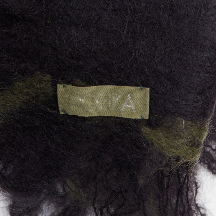 ROHKA black green distressed abstract weave cut out lattice knit wrap scarf