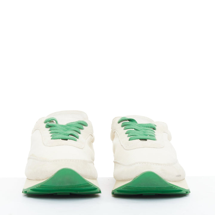 THE ROW 2022 Owen ivory beige green mesh suede panelled running sneakers EU37.5